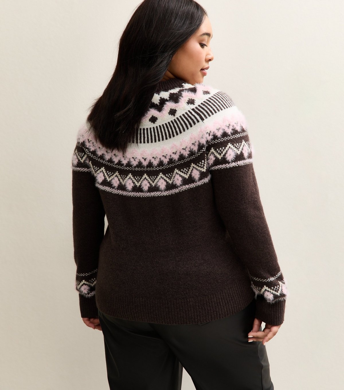 New Look Women's Plus Size Brown Fluffy Fairisle Jumper Curves New Look - 4