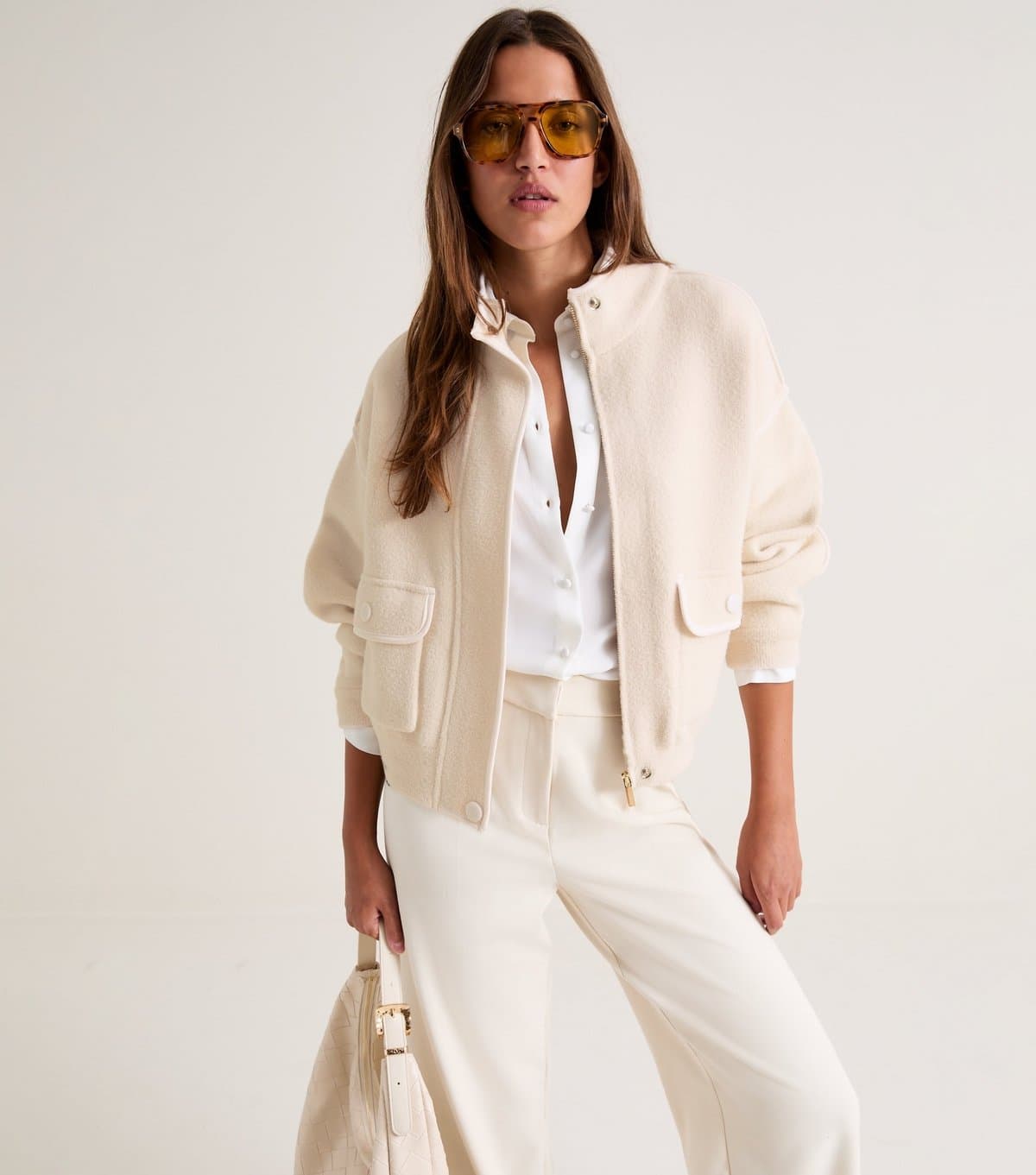 New Look Women's Premium Off White Knitted High Neck Jacket New Look