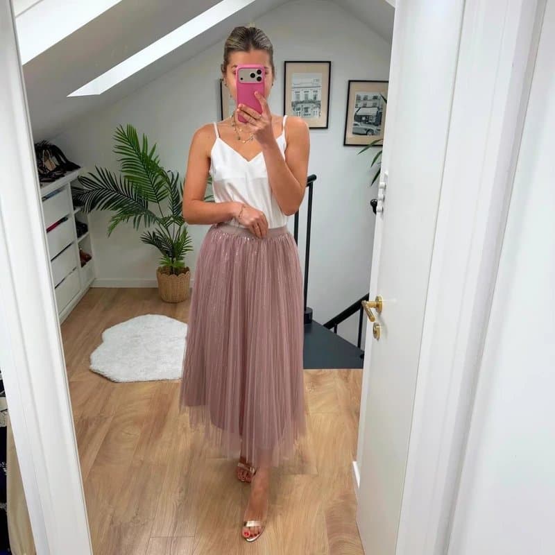 New Look New look pink mesh tulle maxi long skirt in size 8