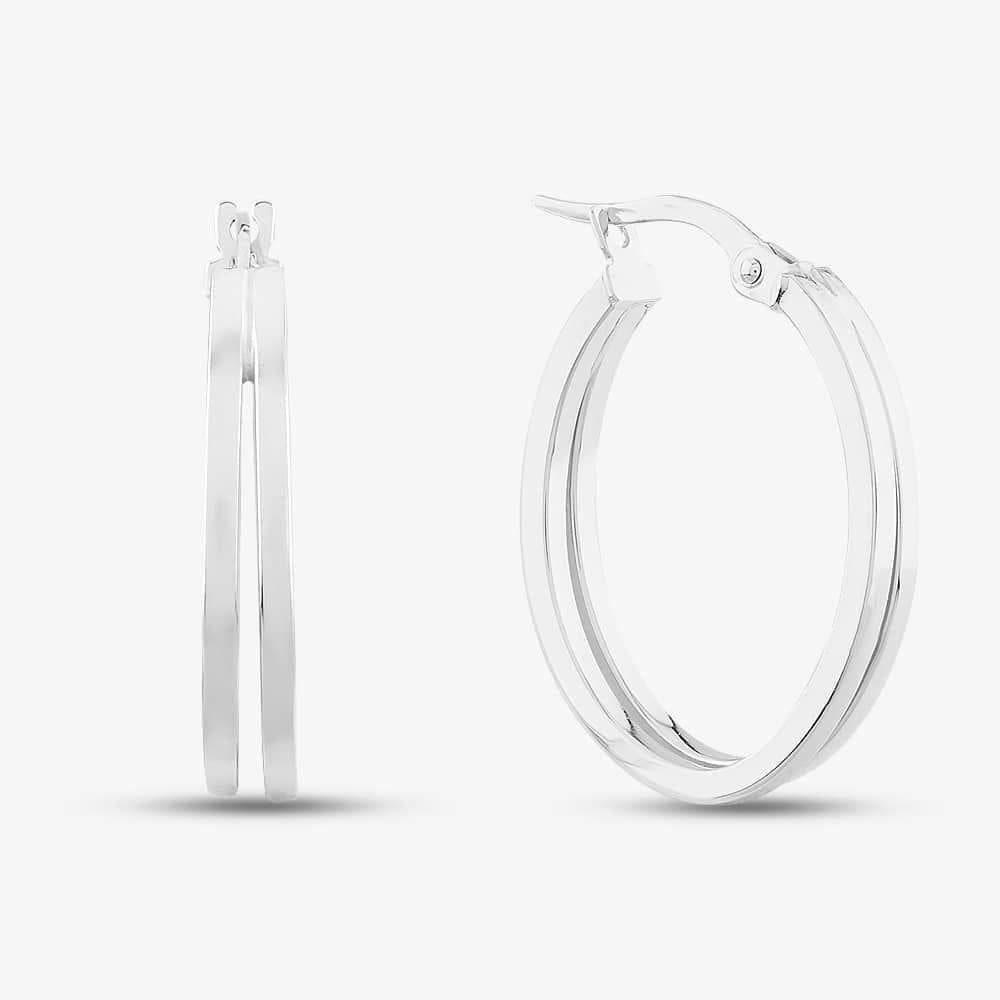 T.H.Baker T.H.Baker Women's 9ct White Gold Double Oval Hoop Earrings ER673 in Silver