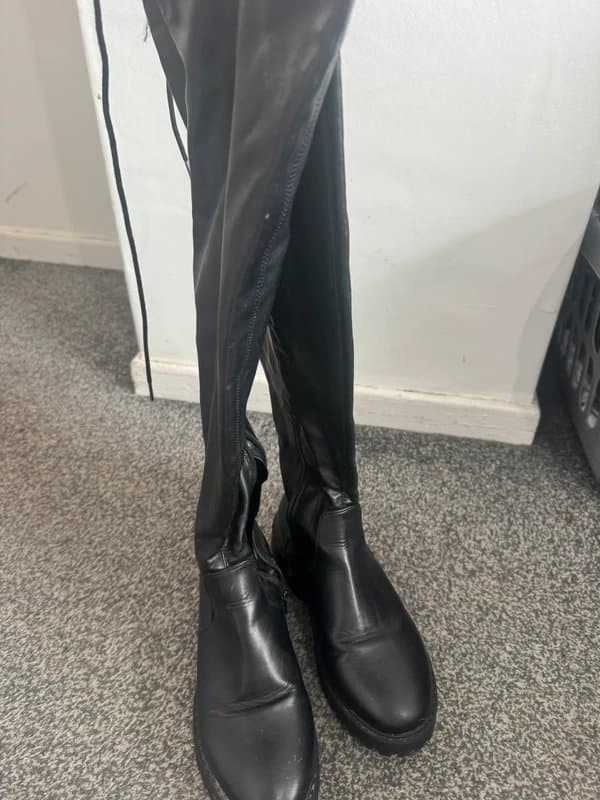 New Look Black Leather Over the Knee Boots