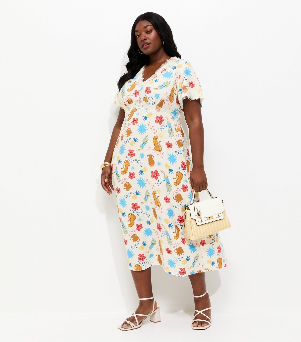 New Look Women's Plus Size Cream Animal Print Tea Midi Dress Curves New Look - 2