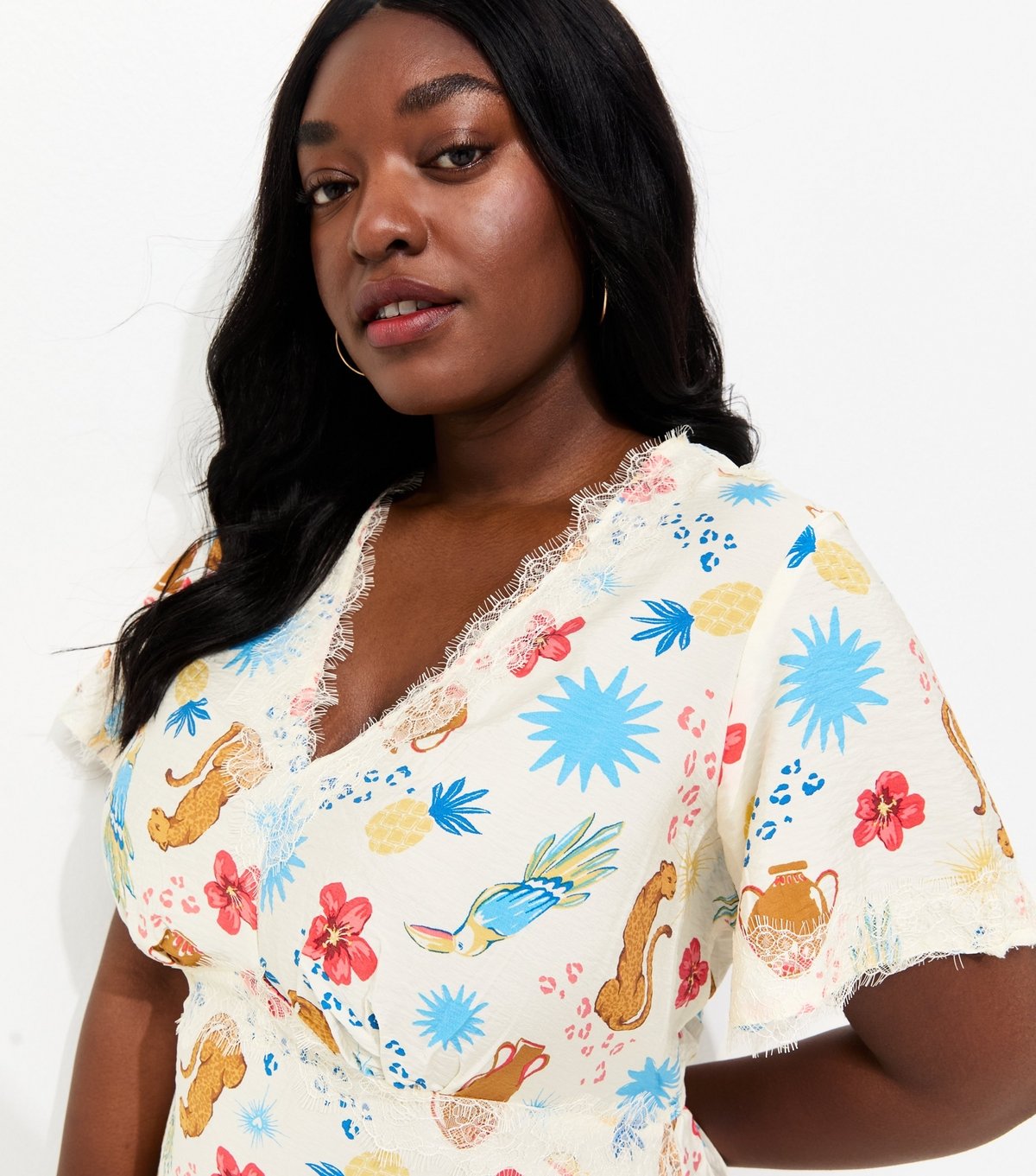 New Look Women's Plus Size Cream Animal Print Tea Midi Dress Curves New Look - 3