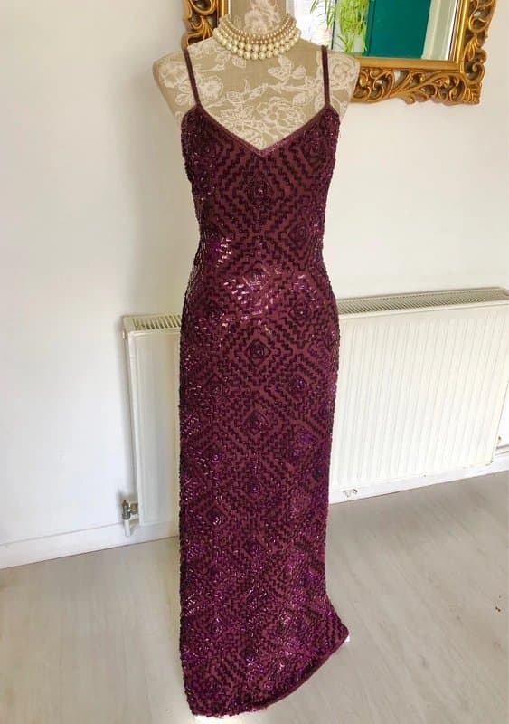 After SIx Vintage Y2K 100% Silk Long Beaded Evening Prom Dress