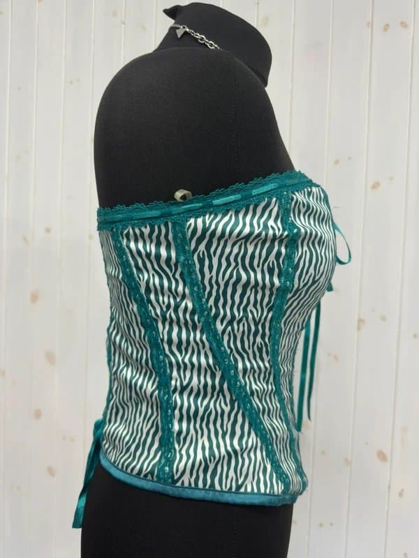 Rise rise turquoise white strapless corset bustier zebra animal print