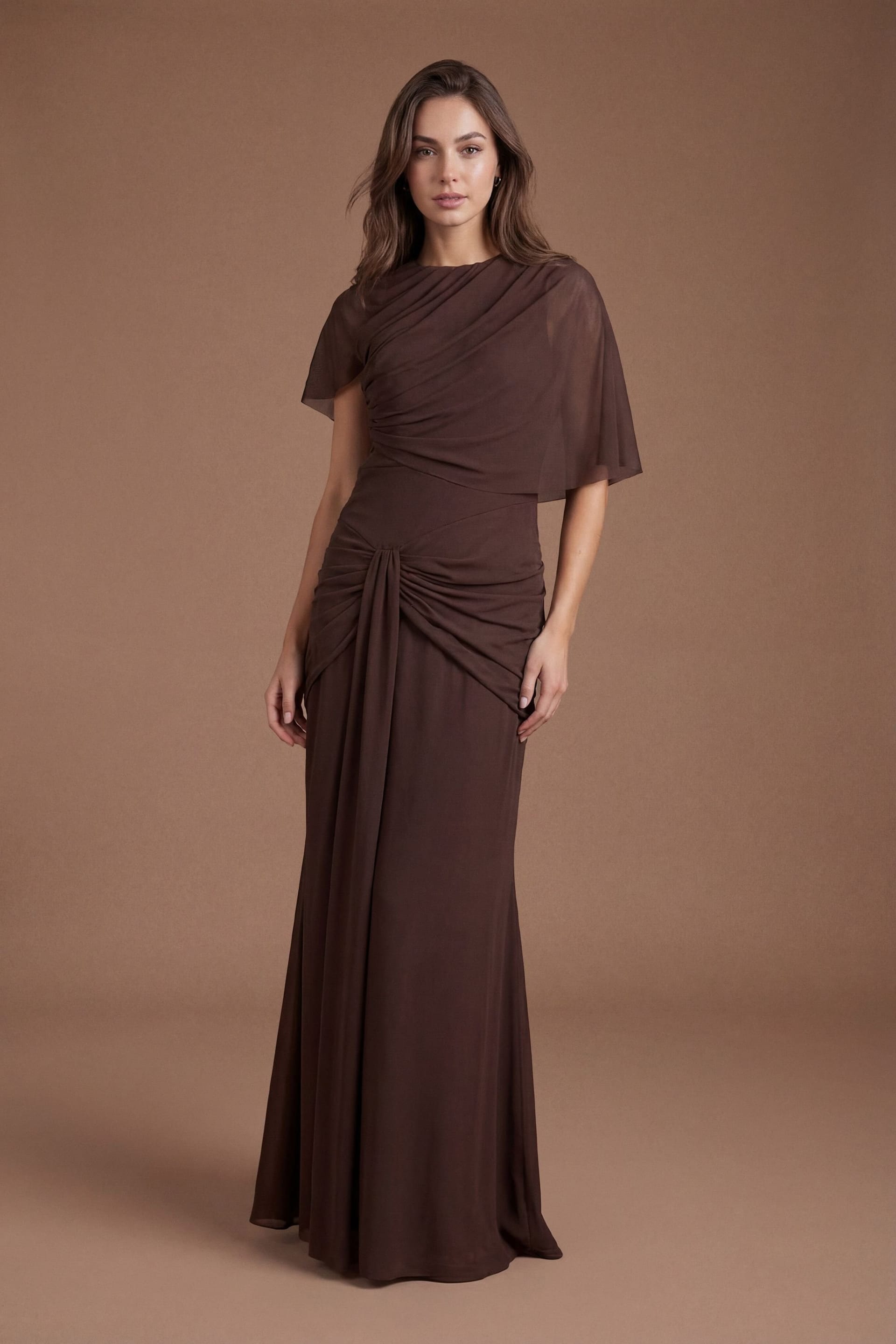 Coast Espresso Twist Cape Bridesmaid Dress