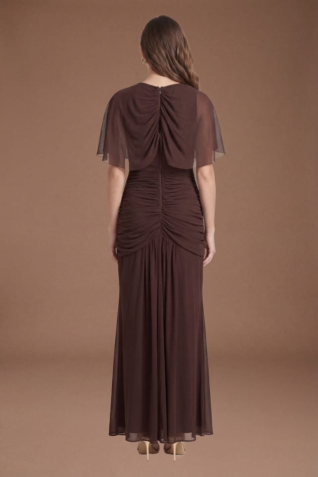 Coast Coast Women's Twist Cape Sleeve Contour Collective Bridesmaid Dress in Espresso - 3