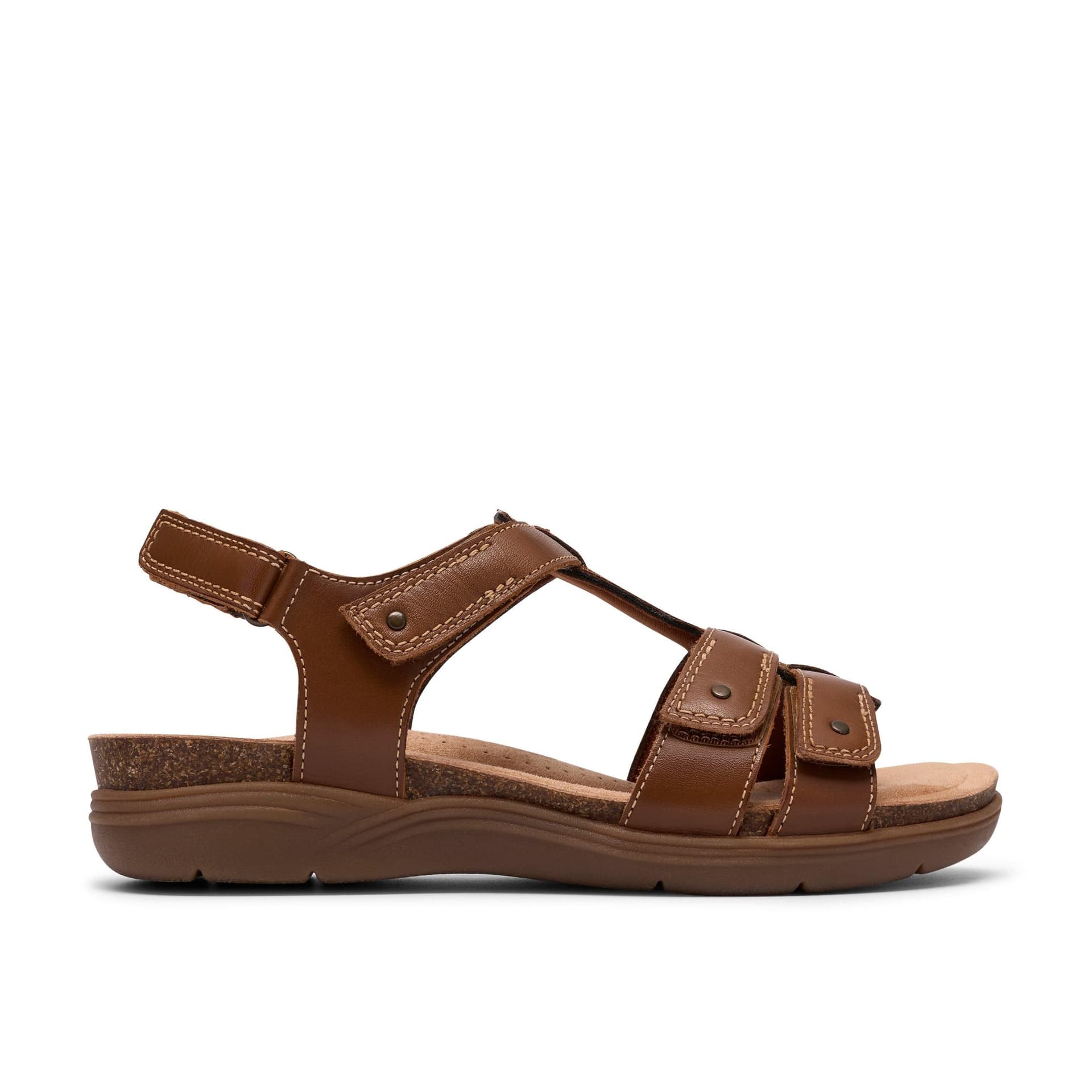 Clarks Clarks Women's April Cove Dark Tan Leather Flat Sandals In Brown