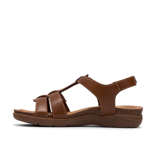 Clarks Clarks Women's April Cove Dark Tan Leather Flat Sandals in Brown - 2