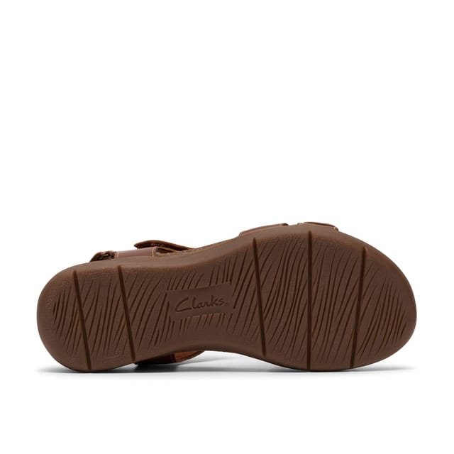 Clarks Clarks Women's April Cove Dark Tan Leather Flat Sandals in Brown - 3