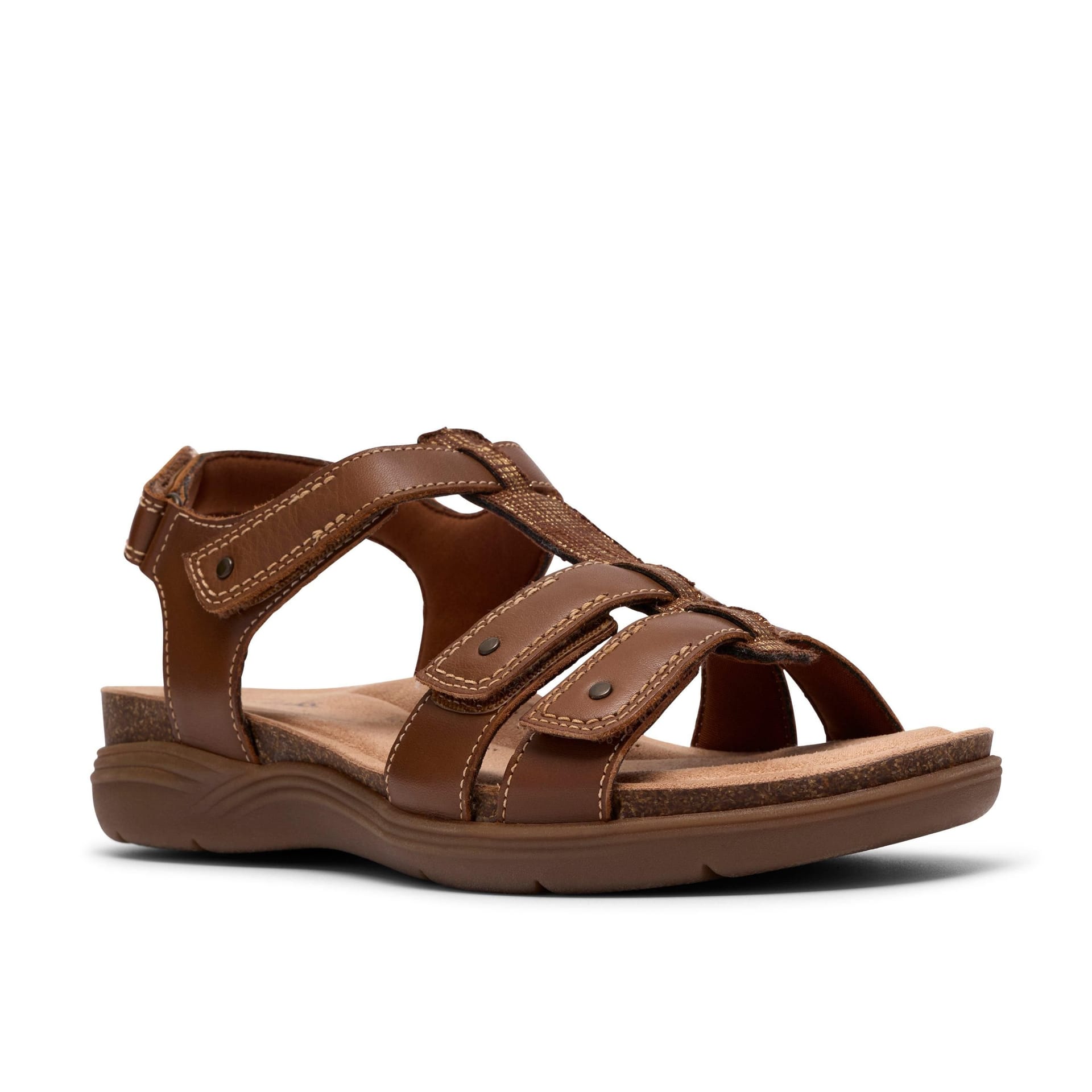 Clarks Clarks Women's April Cove Dark Tan Leather Flat Sandals in Brown - 4
