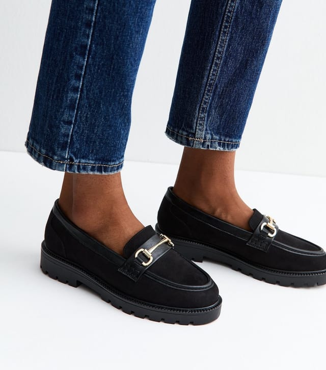 New Look Women's Black Faux Suede Horsebit Detail Loafers Vegan New Look - 2