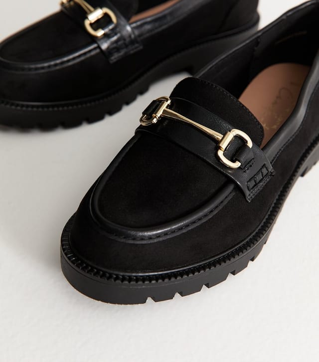 New Look Women's Black Faux Suede Horsebit Detail Loafers Vegan New Look - 3