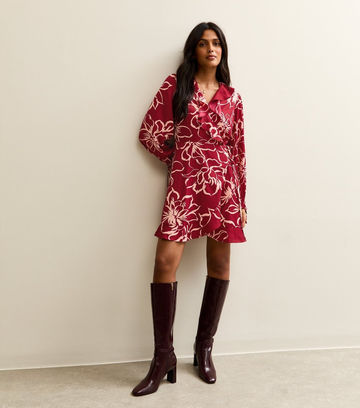 New Look Women's Red Flower Print Wrap Mini Dress New Look - 2