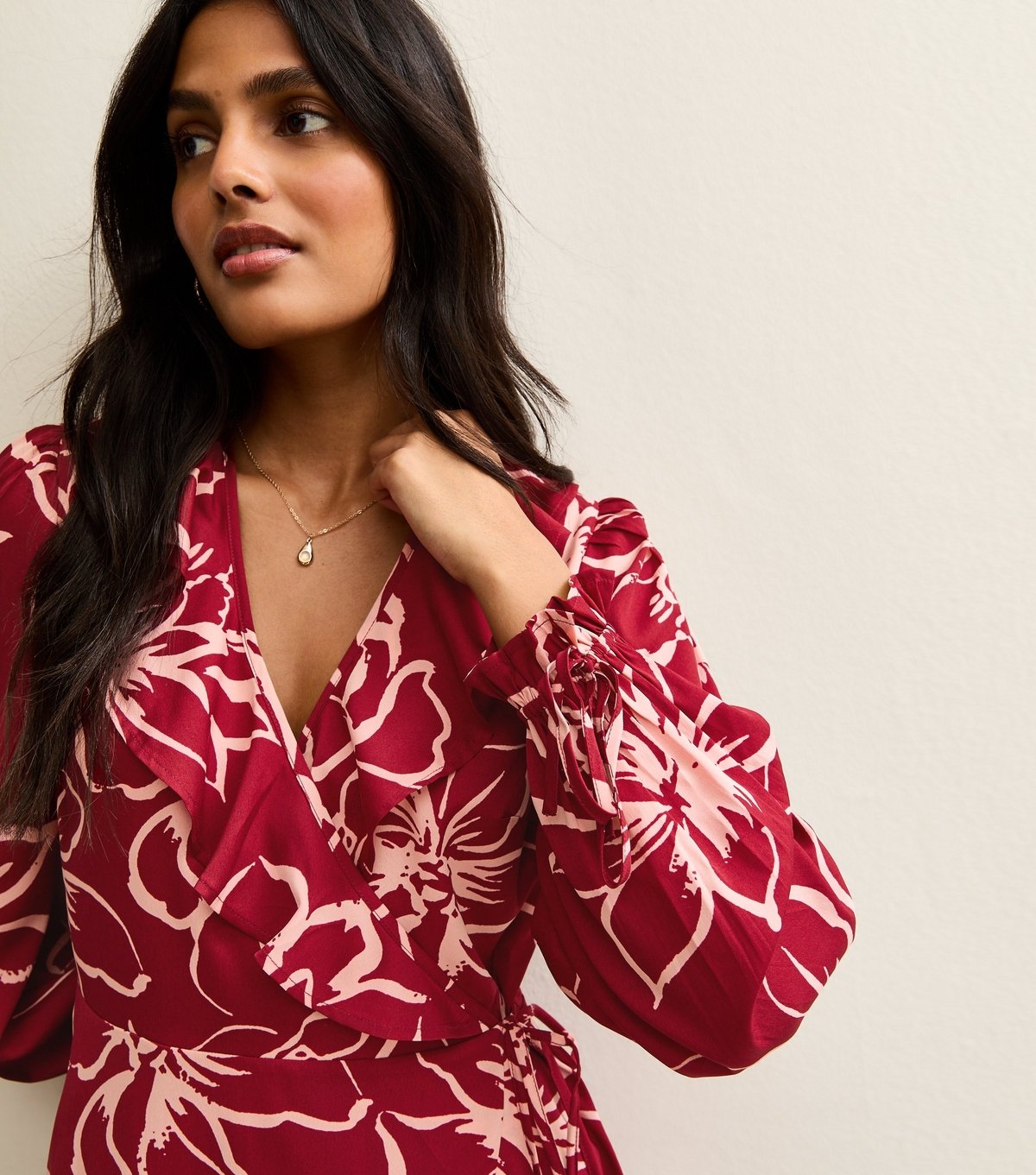 New Look Women's Red Flower Print Wrap Mini Dress New Look - 3