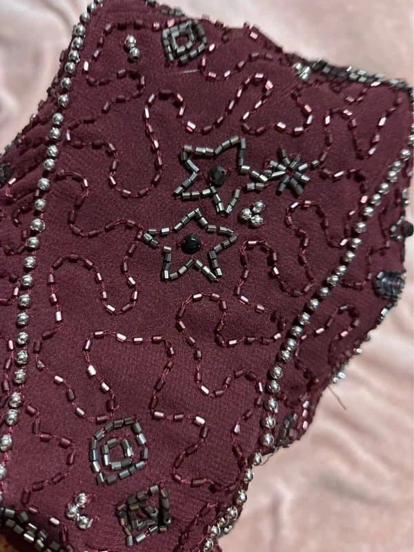 ASOS Burgundy heavy beaded boned corset top 4 6 8 whimsigoth