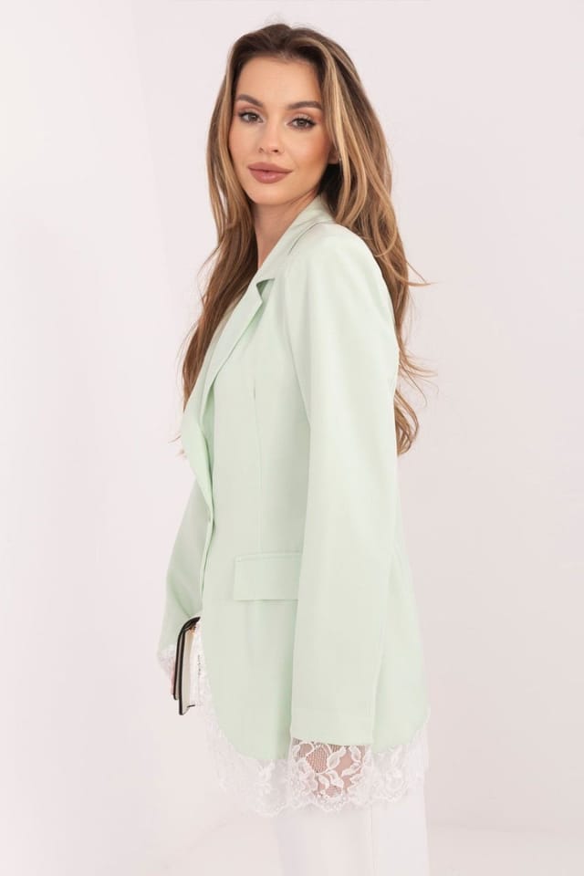 Love Lace Love Lace Women's Elegant Lace Trim Single Button Blazer Style 224876 in Green - 2