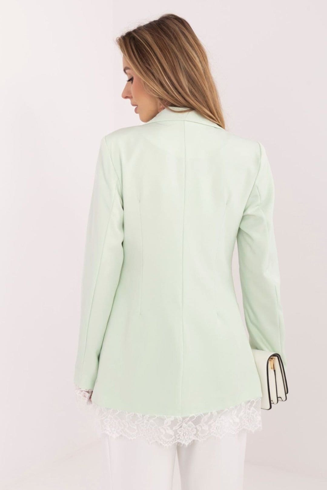 Love Lace Love Lace Women's Elegant Lace Trim Single Button Blazer Style 224876 in Green - 4