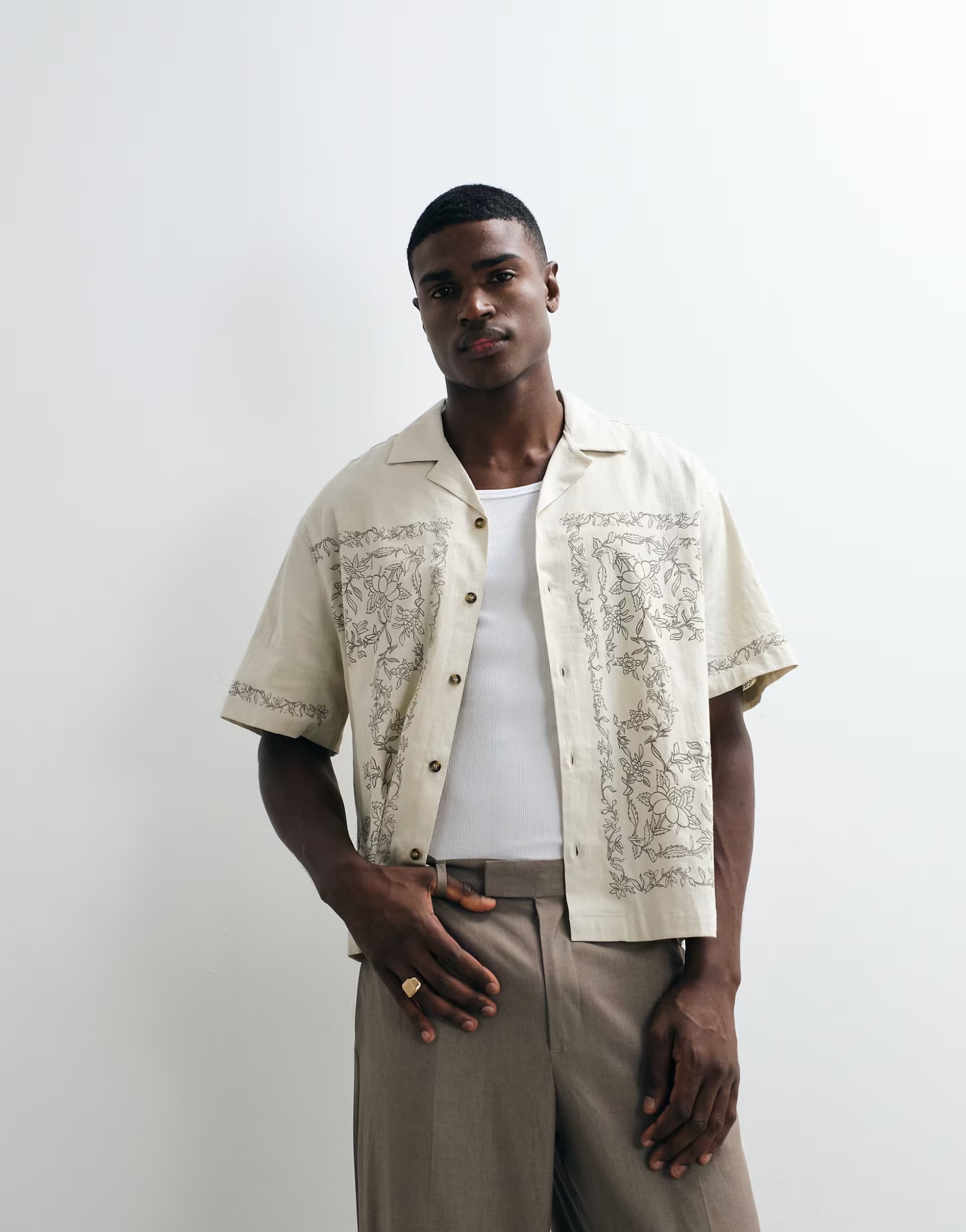 ASOS ASOS DESIGN oversized boxy printed shirt in beige