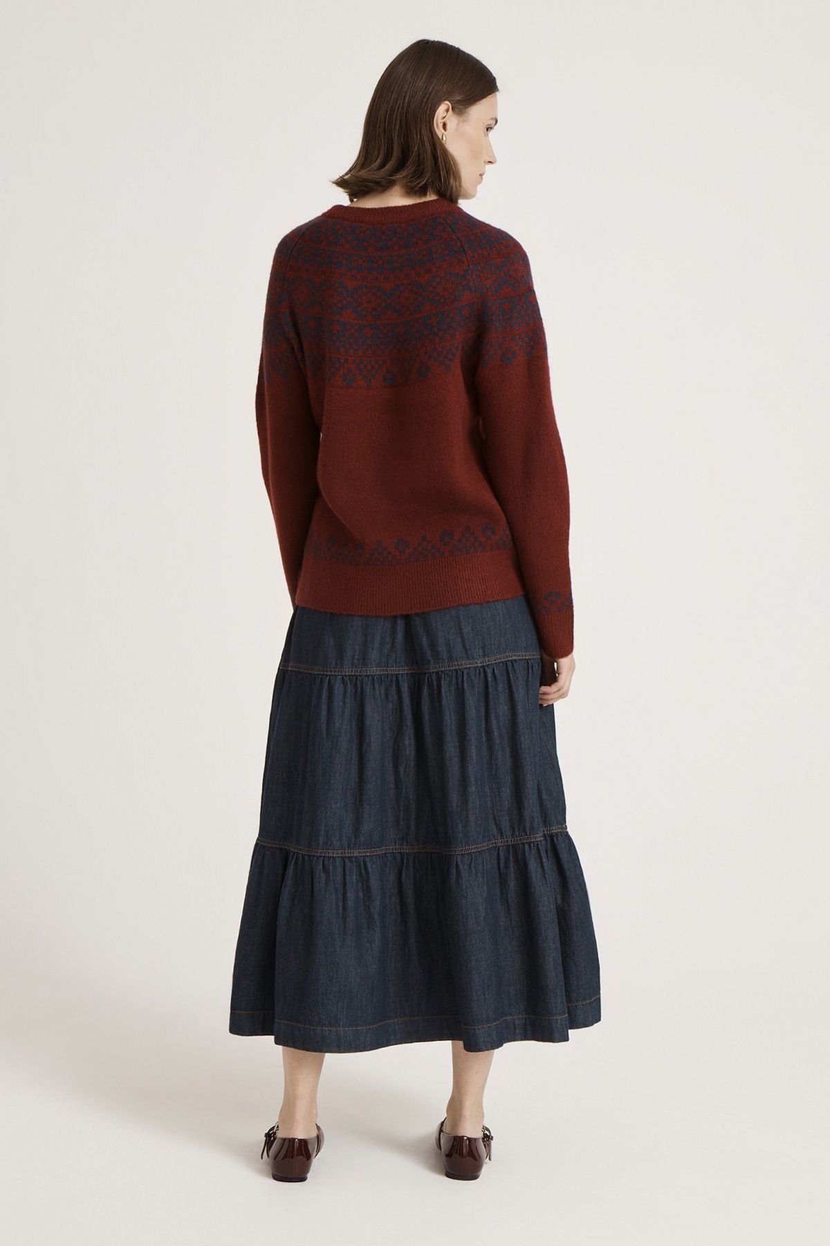 Finery London Finery London Women's Elina Fair Isle Round Neck Knittedjumper in Maroon - 3