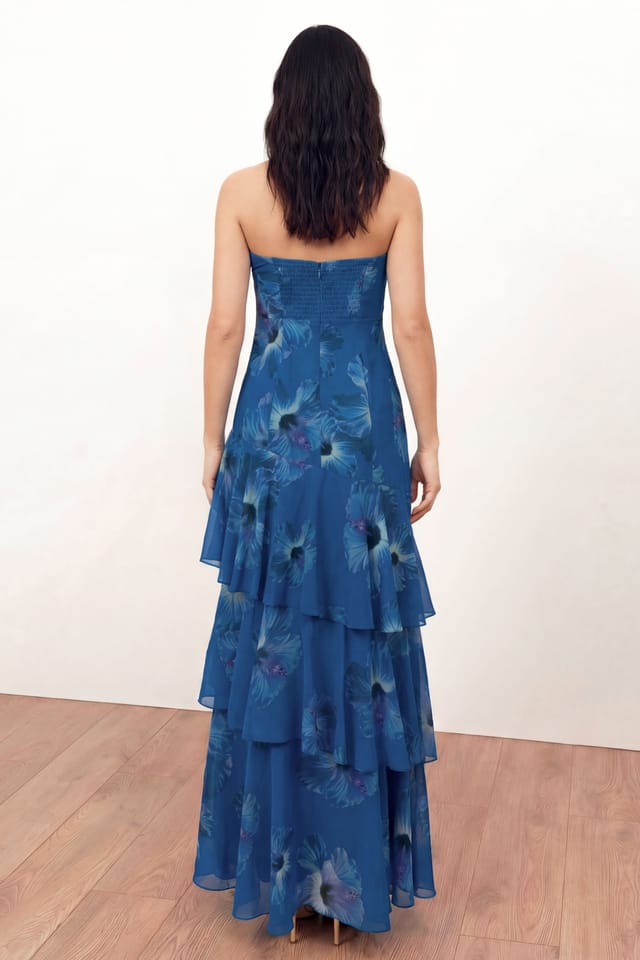 anaya with love Anaya with Love Women's Floral Bandeau Ruffled Maxi Dress in Blue - 2