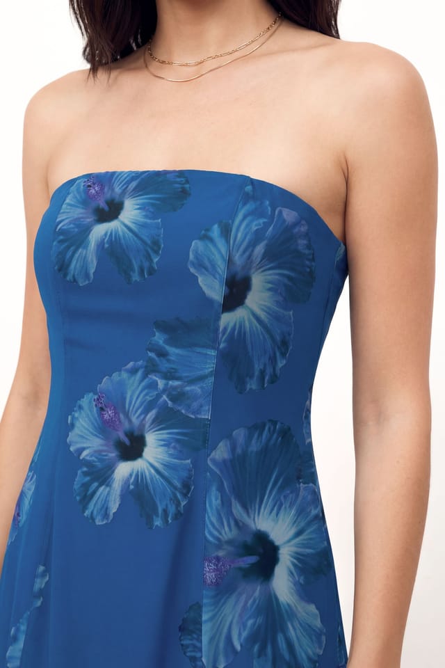 anaya with love Anaya with Love Women's Floral Bandeau Ruffled Maxi Dress in Blue - 3