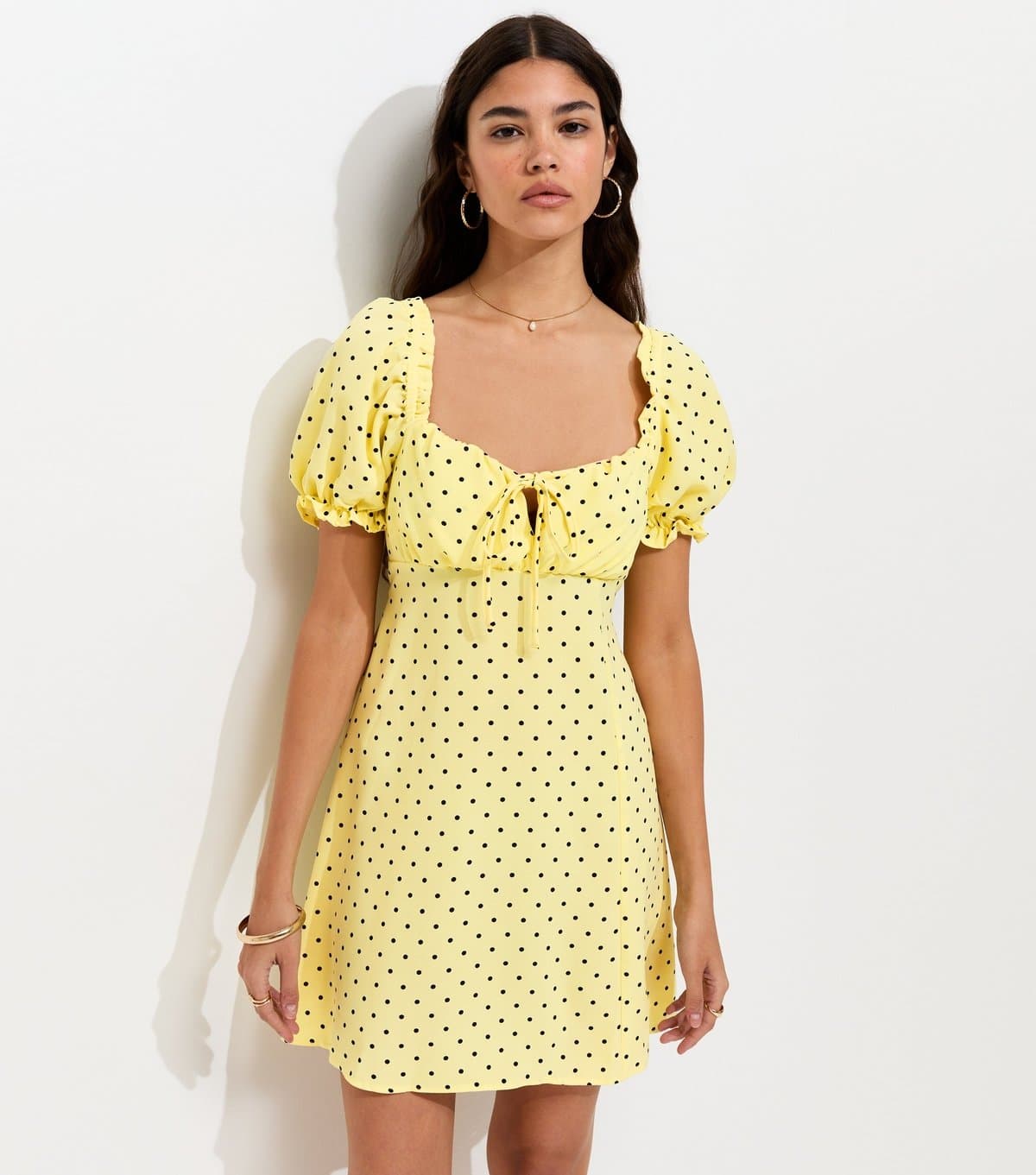 New Look Women's Yellow Spot Print Milkmaid Mini Dress New Look