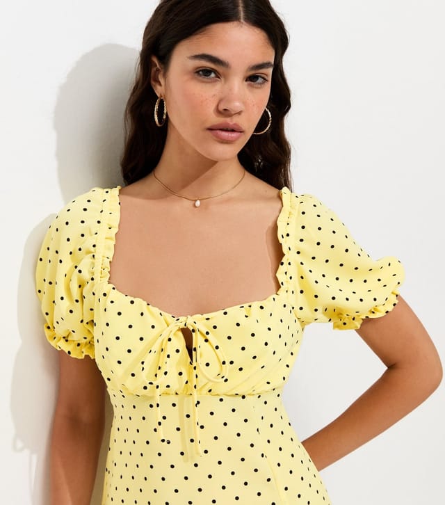 New Look Women's Yellow Spot Print Milkmaid Mini Dress New Look - 3