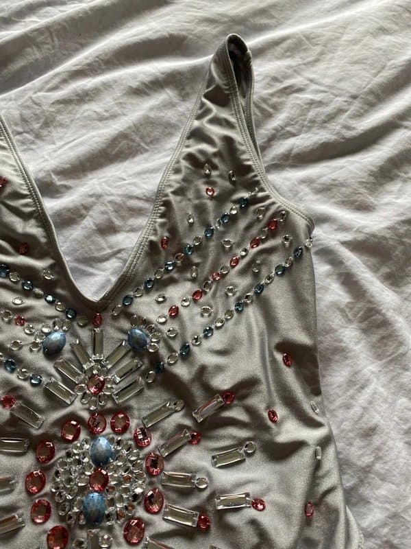 ASOS Silver grey high leg embellished swimsuit 10