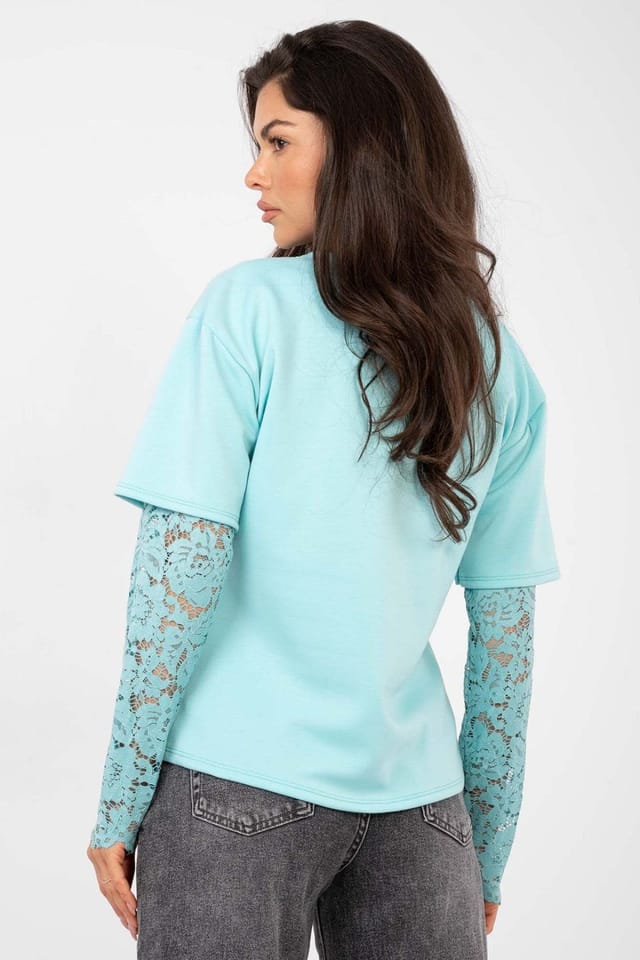 Love Lace Love Lace Women's Cotton Elastane Lace 3/4 Sleeve Blouse in Aqua - 3