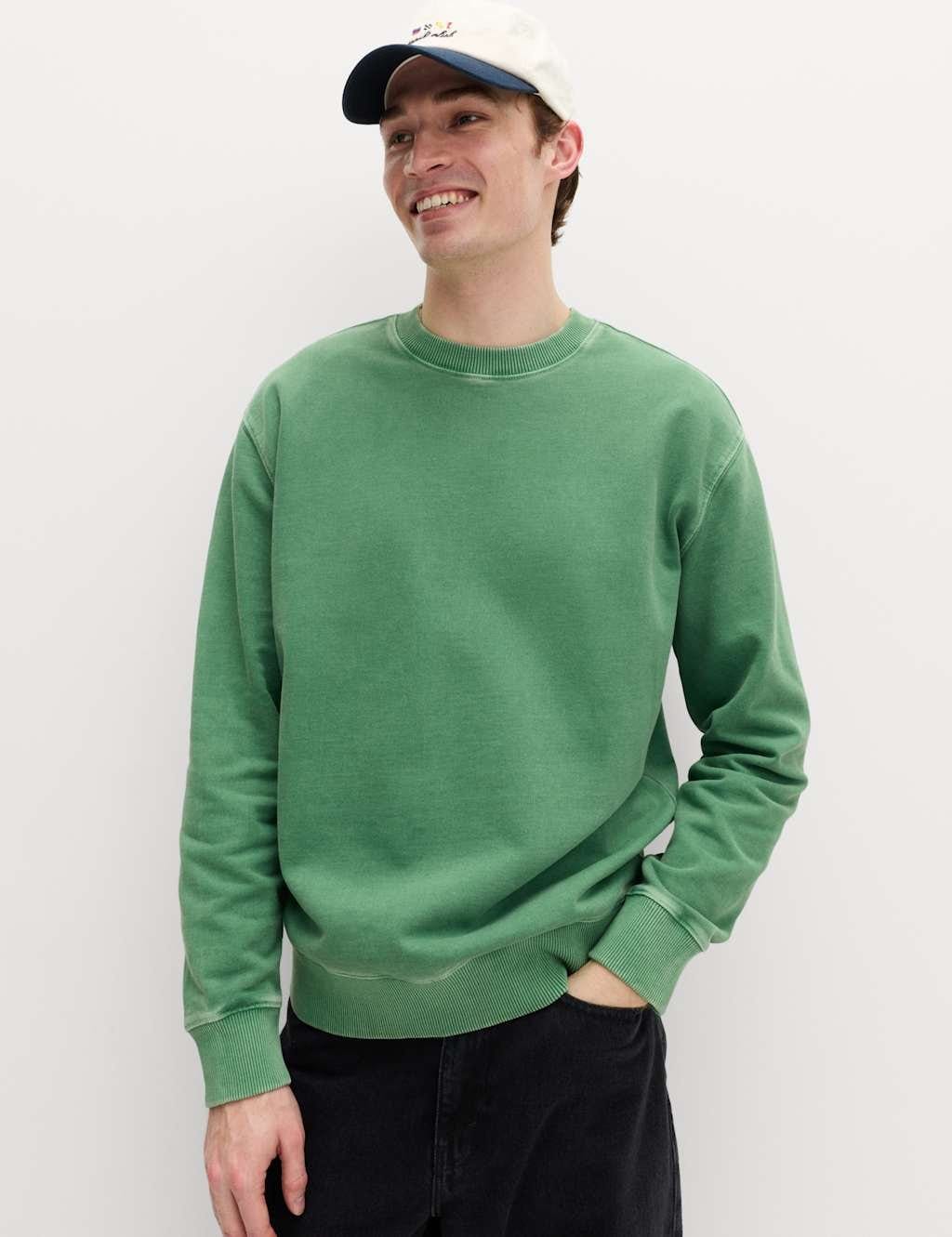 Marks & Spencer M&S Pure Cotton Garment Dye Sweatshirt Emerald - 1