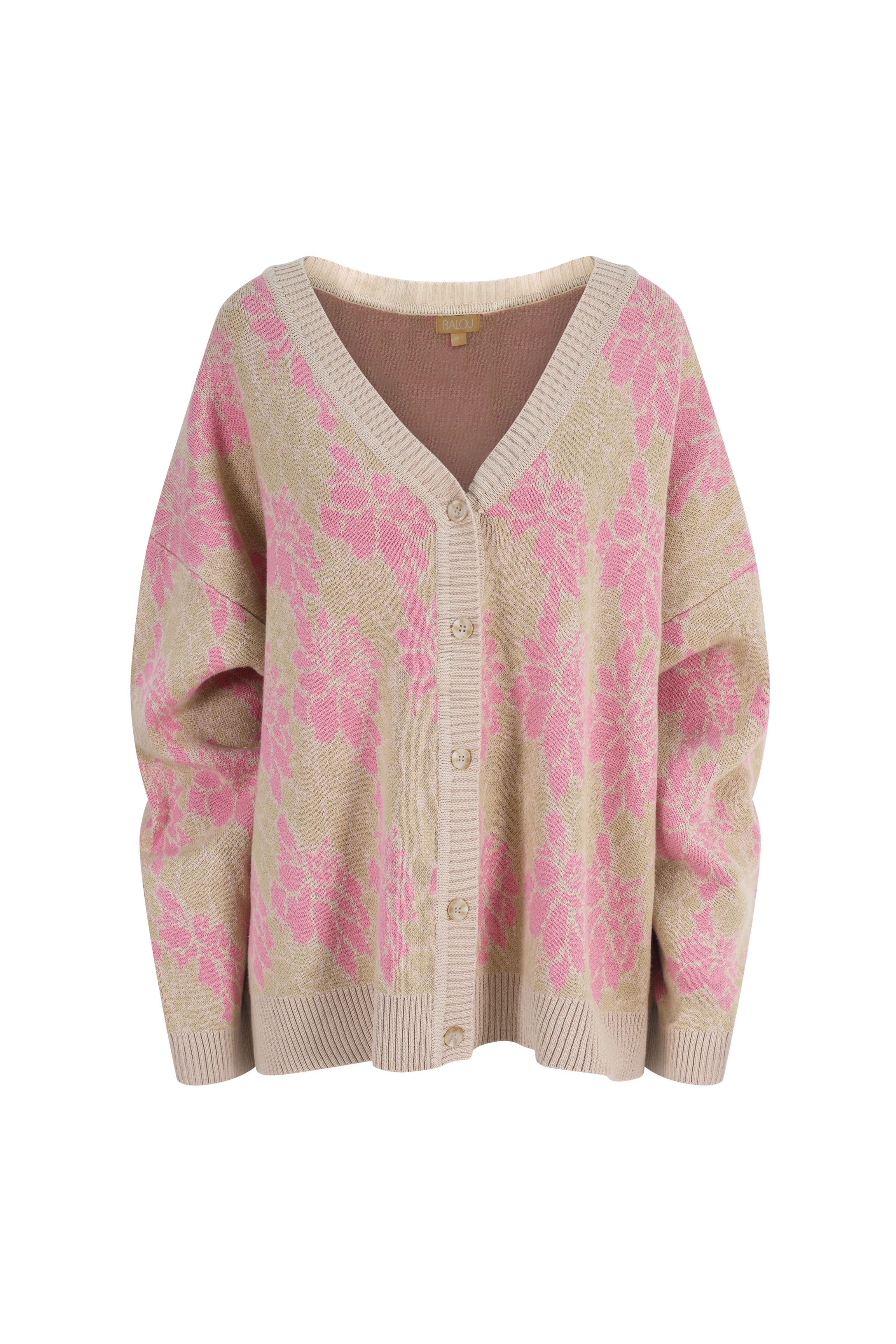 BALOU BALOU Women's Oversized Floral Knit Long Sleeve Cardigan in Pink - 3