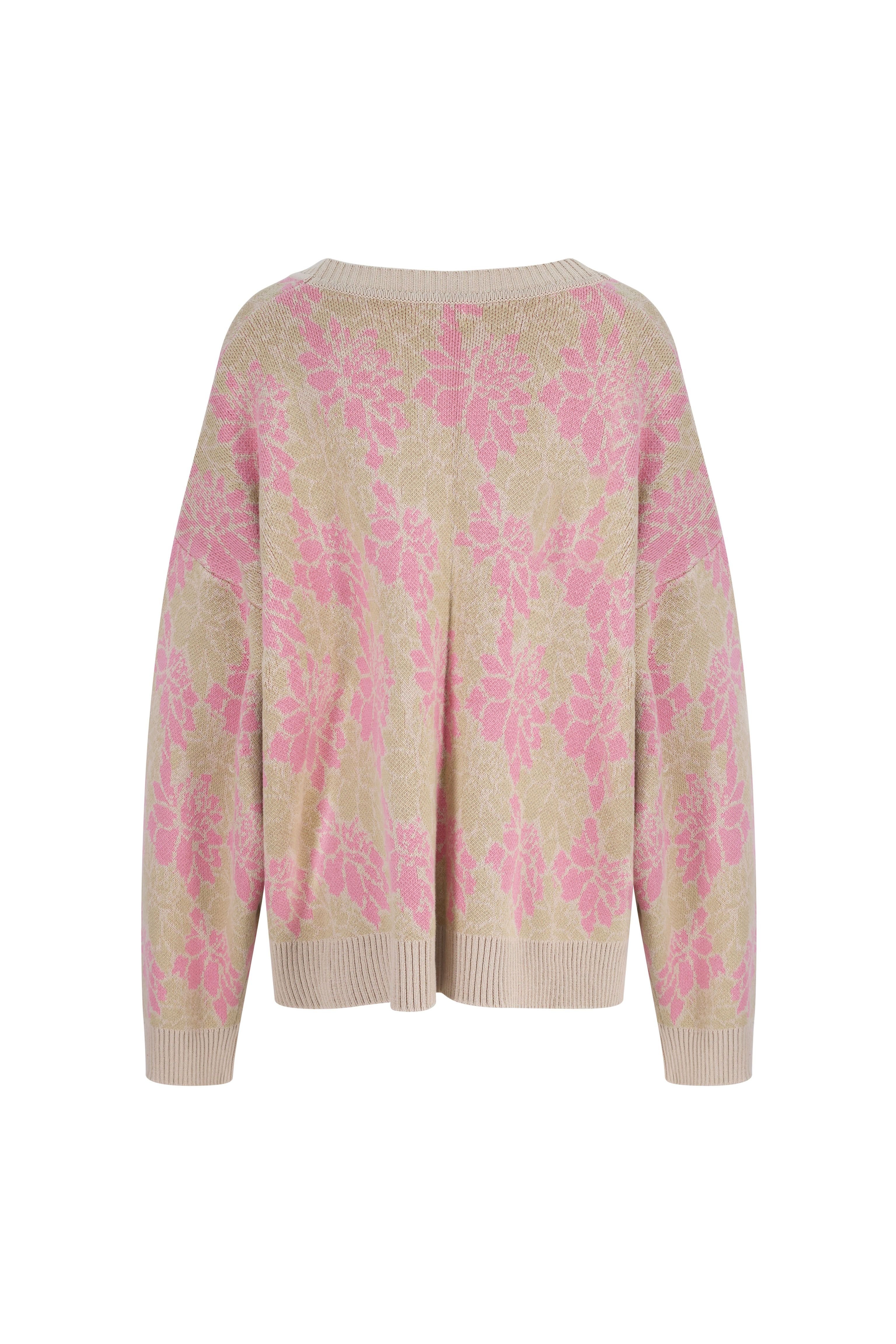 BALOU BALOU Women's Oversized Floral Knit Long Sleeve Cardigan in Pink - 4