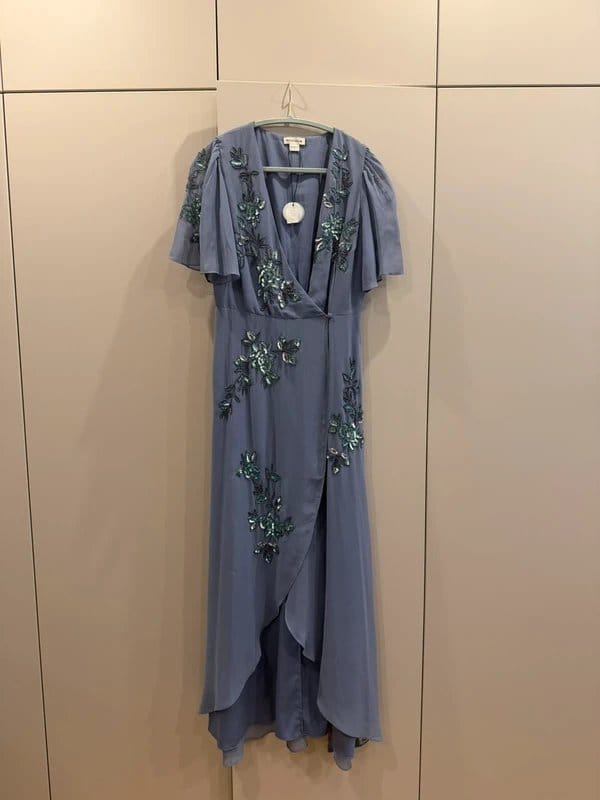 Monsoon Light Blue Embellished Wrap Maxi Dress - Size 10