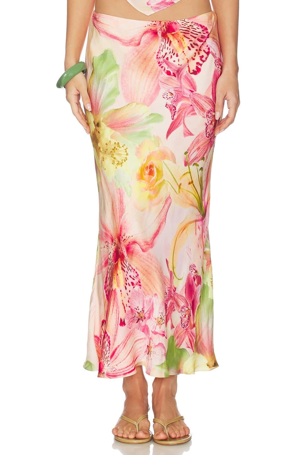 revolve Revolve Pink Floral Midi Skirt