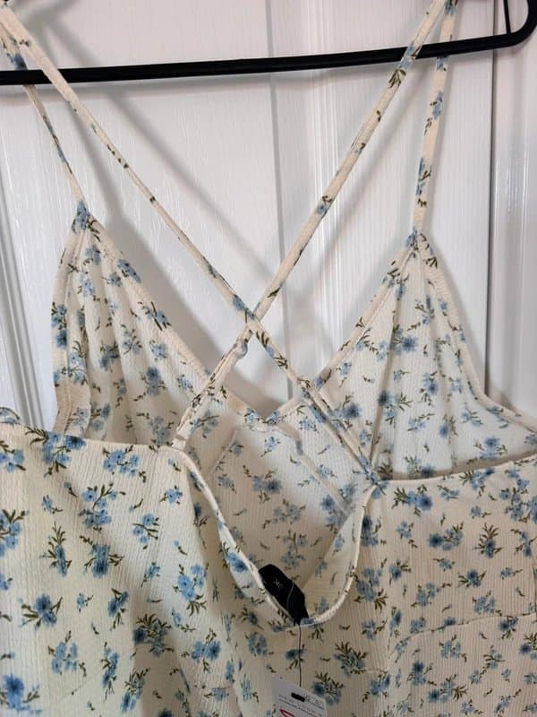 New Look New Look Blue Floral Strappy Cross Back Midi Dress UK 22 Crinkle Cami Summer
