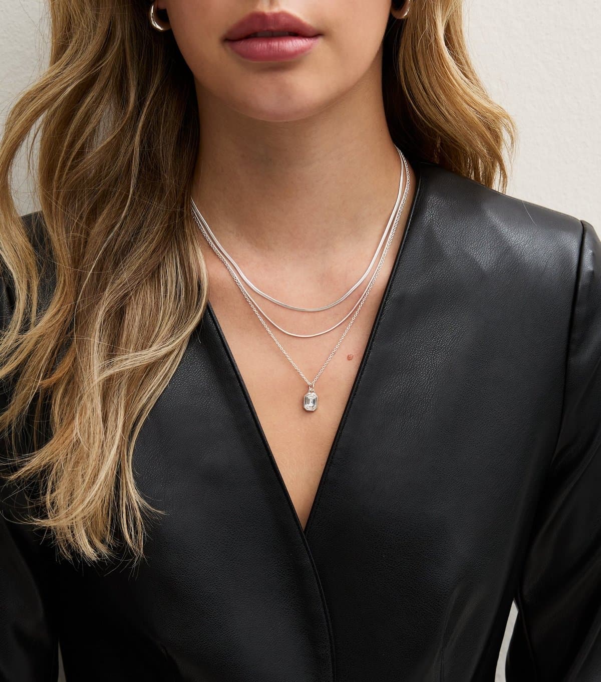 New Look Silver Tone Three Layer Chain Necklace New Look