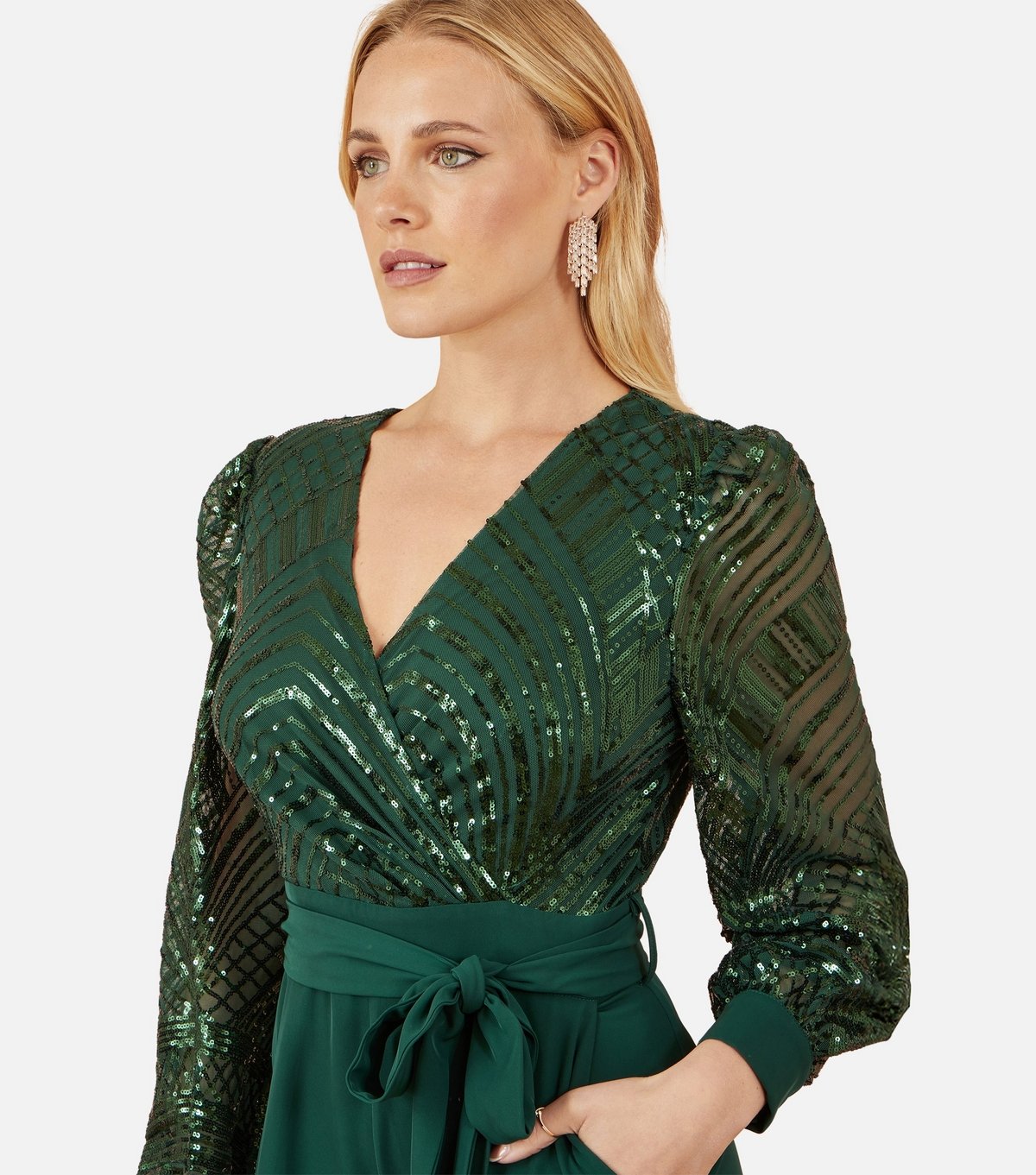 Yumi Women's Dark Green Sequin Wrap Jumpsuit Yumi New Look - 3