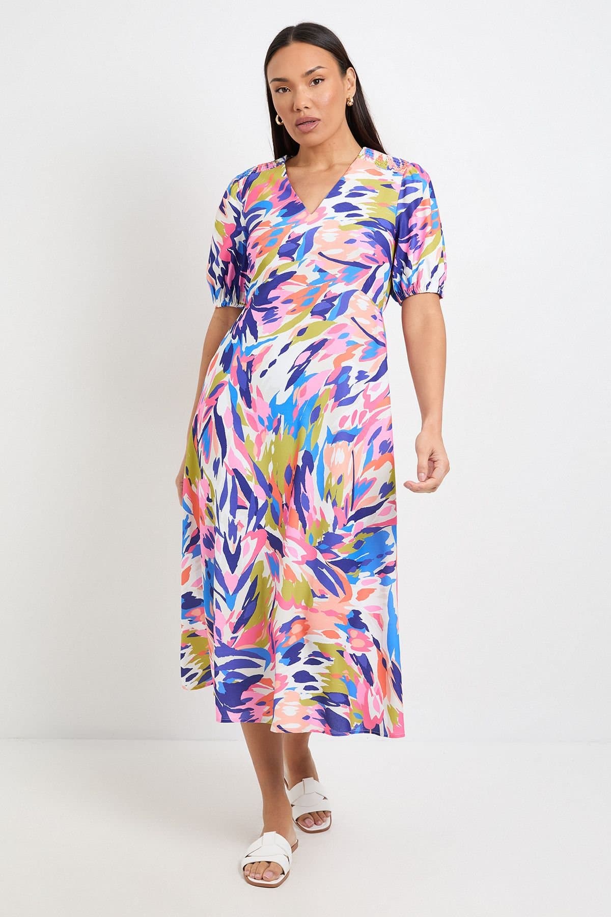 Wallis Wallis Women's Abstract Ruched Midi Dress in Blue