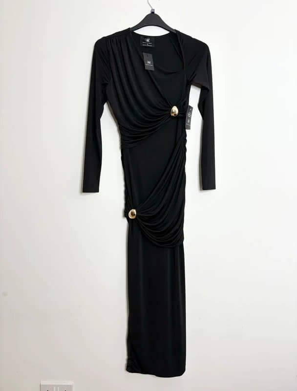 Ruched & Ready Ruched & Ready Black Asymmetric Maxi Dress