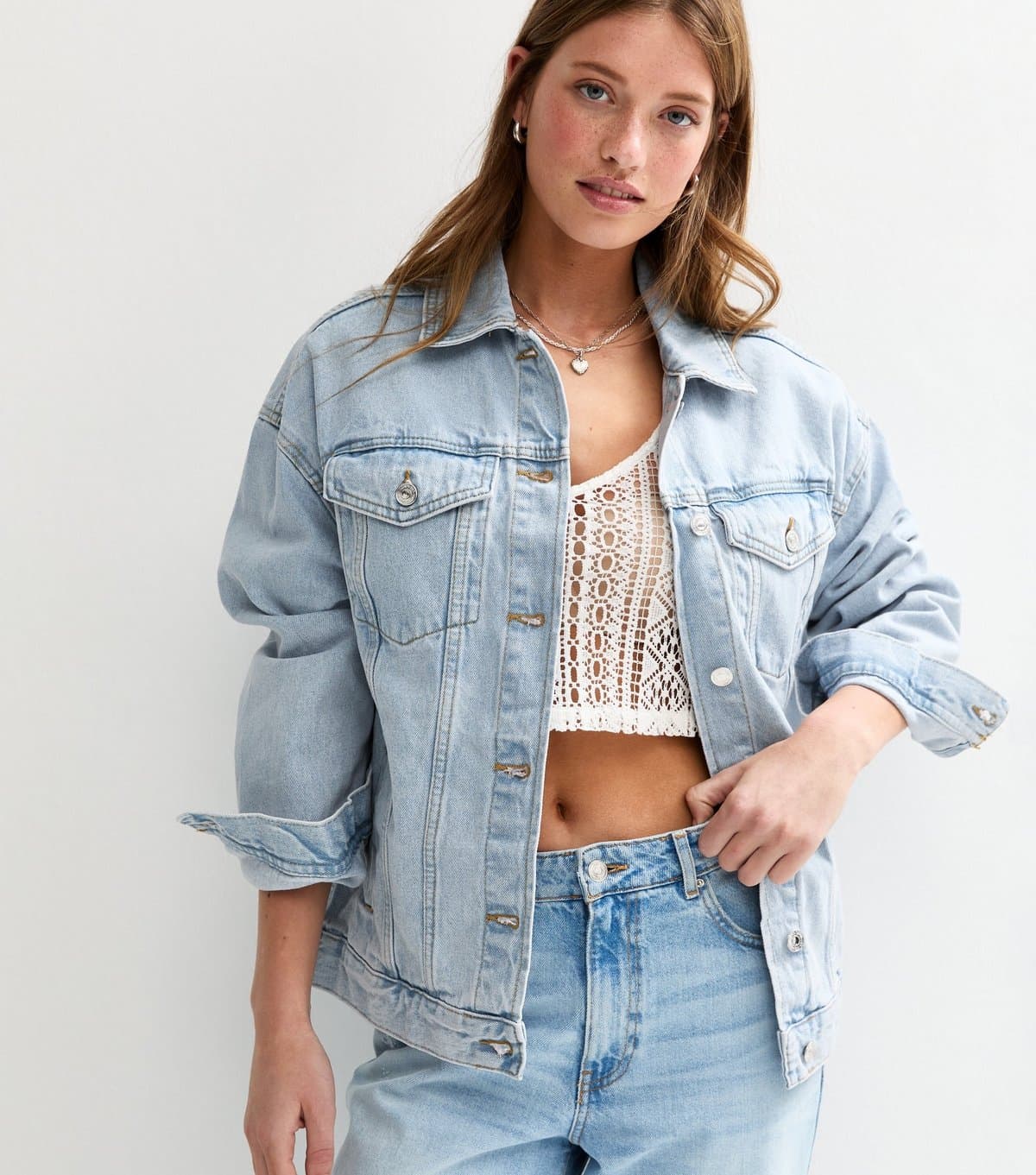 New Look Women's Pale Blue Oversized Denim Jacket New Look