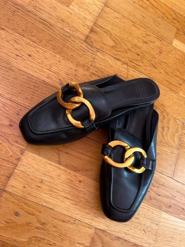 ASOS Design Black faux leather mules // buckle detail // size 4