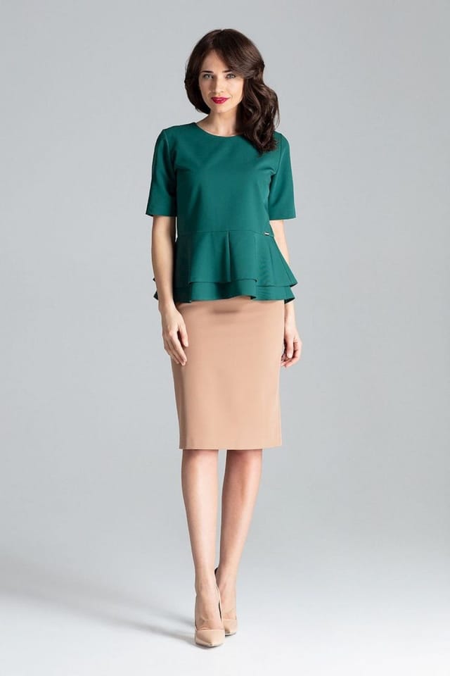 Love Lace Love Lace Women's Short Sleeve Blouse With Double Basque Style 130974 in Green - 2