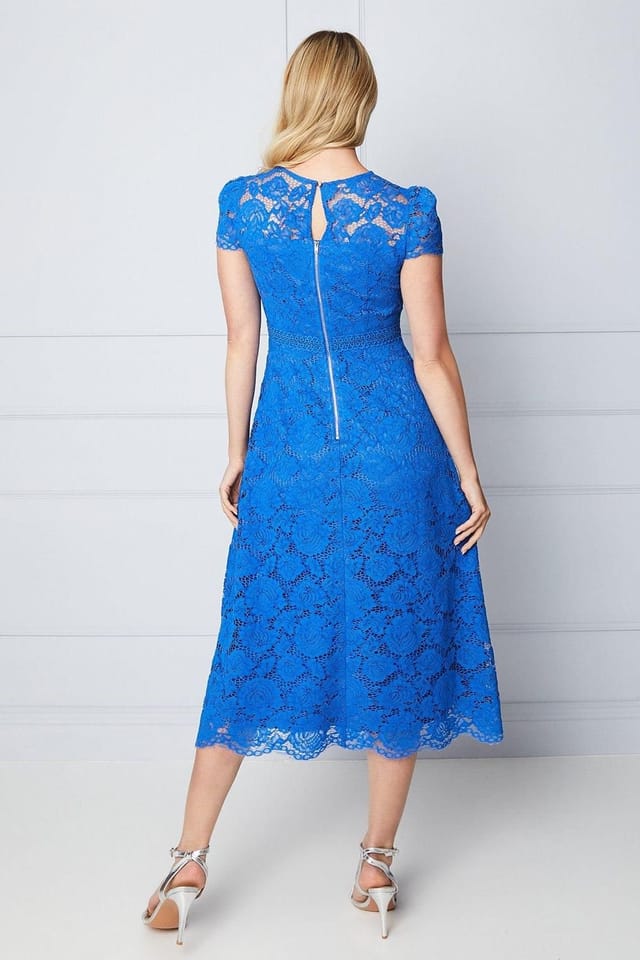 Wallis Wallis Women's Lace Fit & Flare Midi Dress in Blue - 3