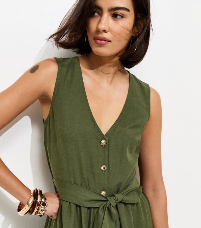 New Look Women's Dark Khaki Sleeveless Button Through Midi Dress New Look - 3
