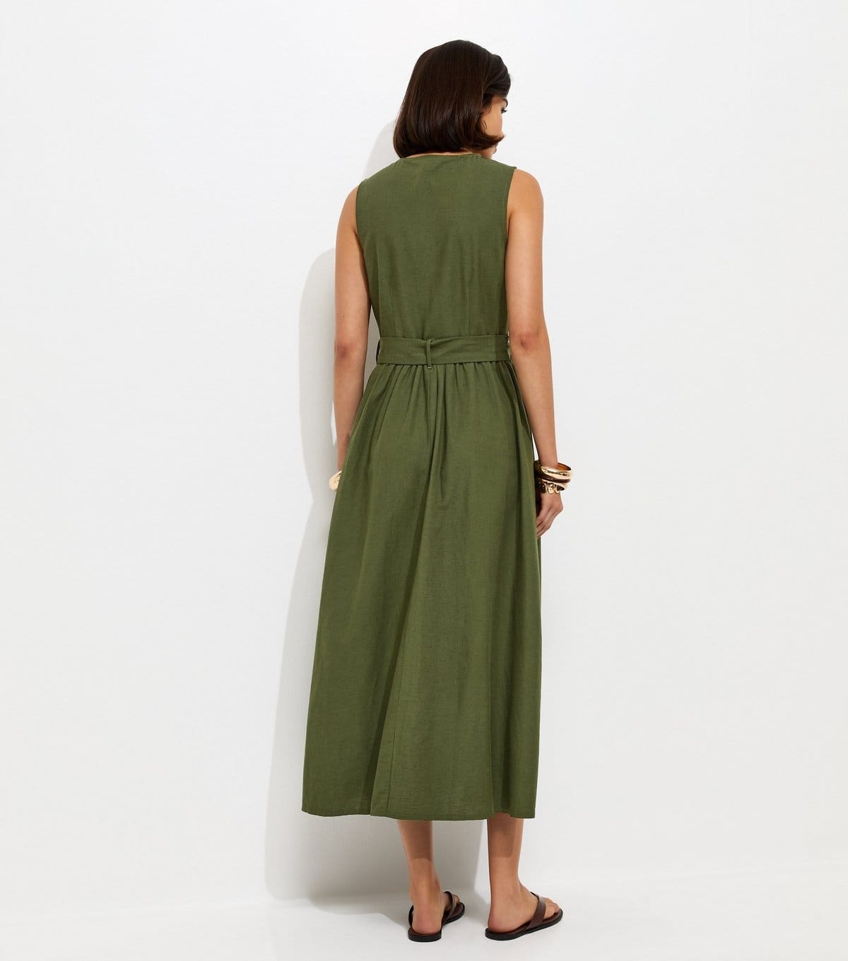 New Look Women's Dark Khaki Sleeveless Button Through Midi Dress New Look - 4