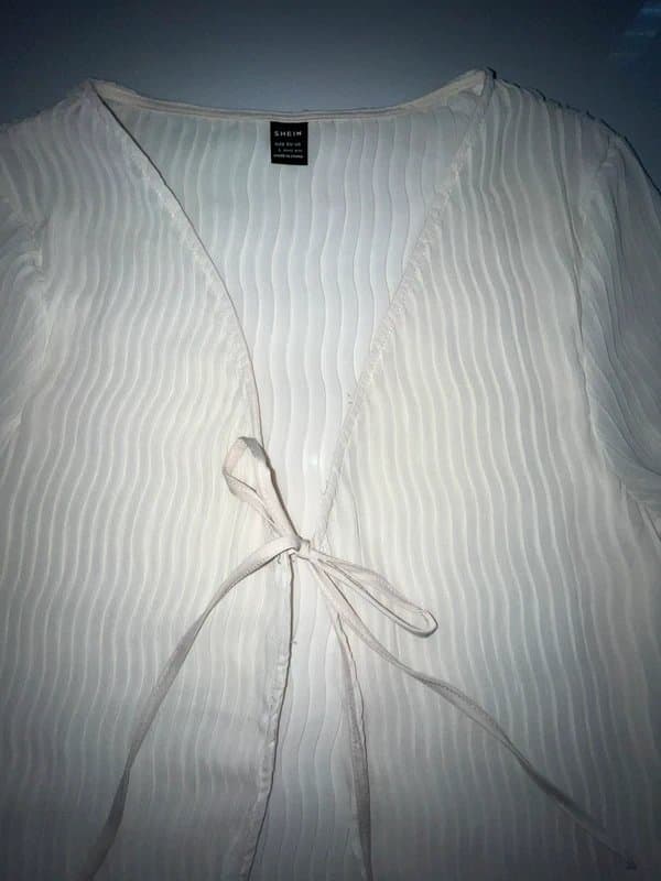 Shein White chiffon open front blouse with tie