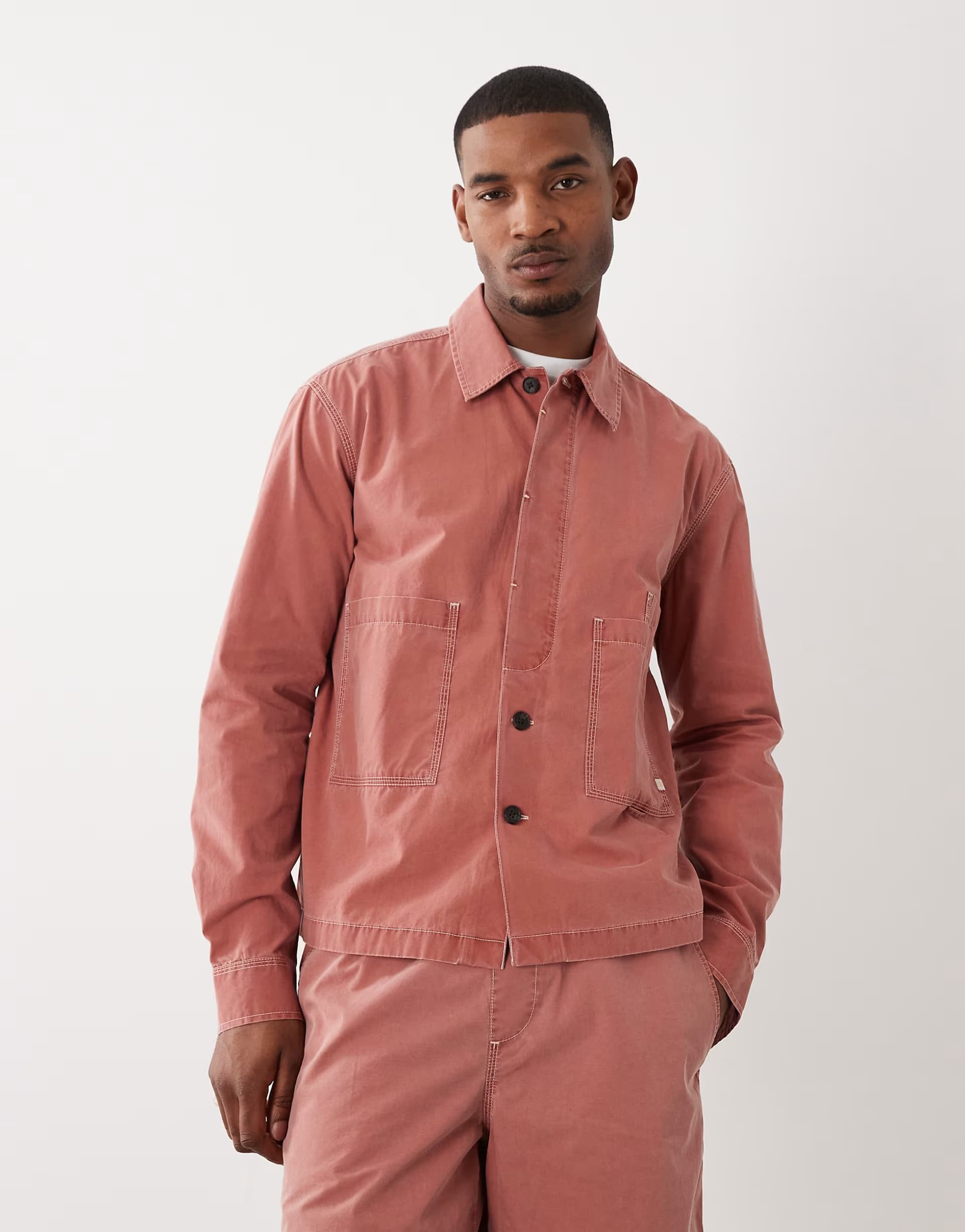 ASOS Farah Mattison co-ord long sleeve logo shacket in red