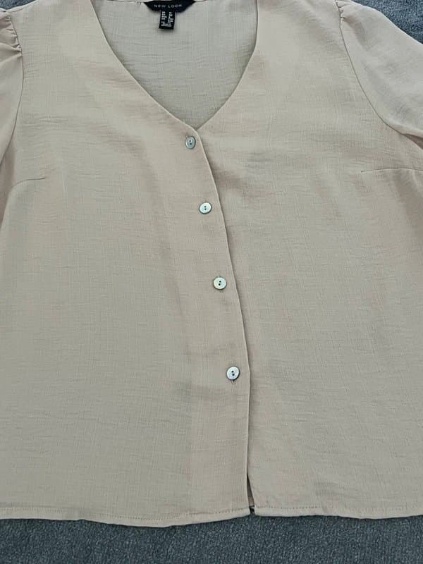 New Look Pretty Ruched Short Sleeves Beige Blouse by New Look size 12