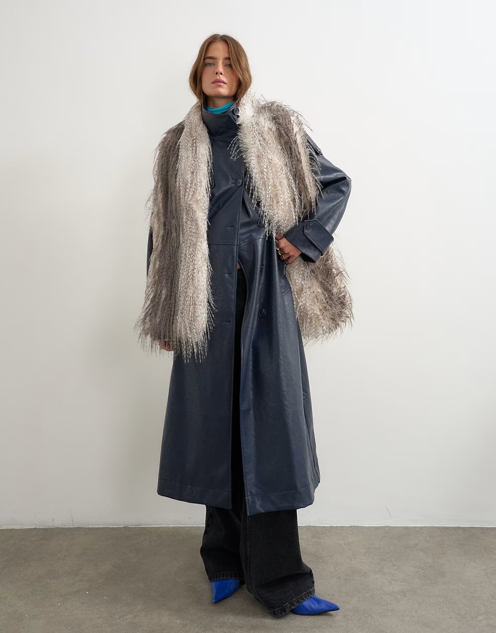 ASOS Topshop Sandy wispy faux fur scarf in off white and grey